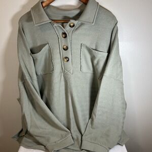 American Eagle Sweatshirt Womens Xl Textured Henley Oversized Green Gorpcore